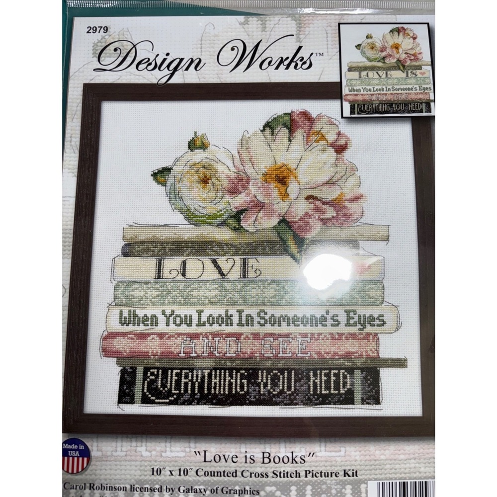 Design Works Love is Books Counted Cross Stitch Kit Carol‎ Robinson 10x10